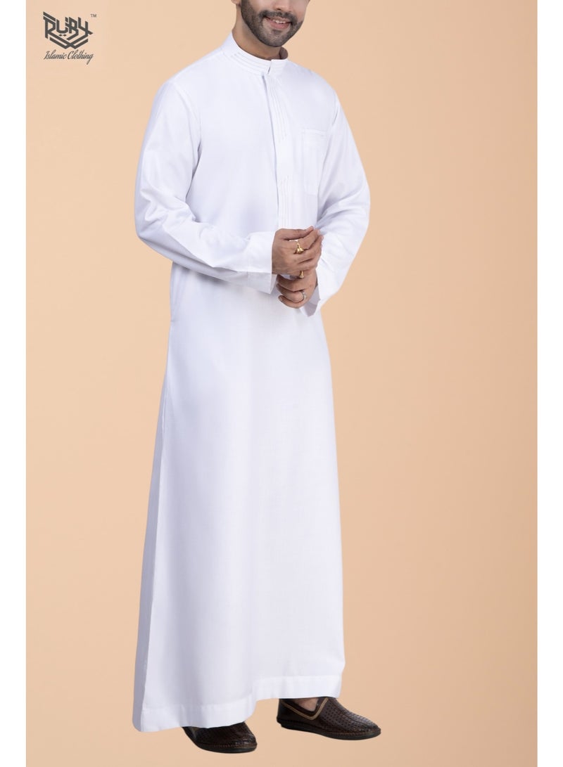 RUBY ISLAMIC CLOTHING Premium White Saudi Thobe with Collar & Elegant Embroidery kandura jubbah - Image 2